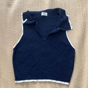 Cotton On Navy Blue Cropped Knit Polo Tank with White Trim